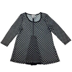 Lynn Ritchie Women's S Black Sheer Mesh Tunic Top  3/4 Sleeve Polka Dot Disco